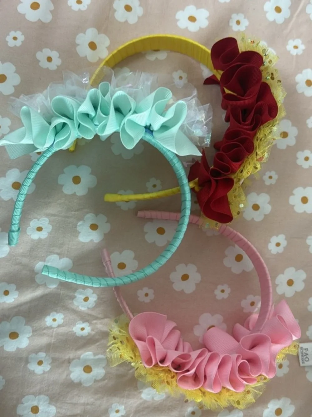 Handmade Princess Hair Bows - Yellow, Mint, Pink